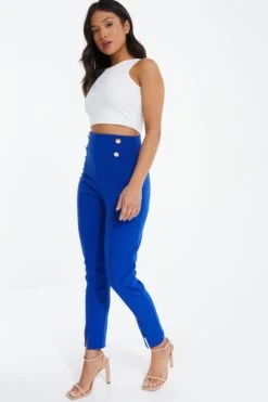 Petite Royal Blue Split Front Trousers 9 Petite Royal Blue Split Front Trousers -Women Clothing Sales Store 00100037787 XS