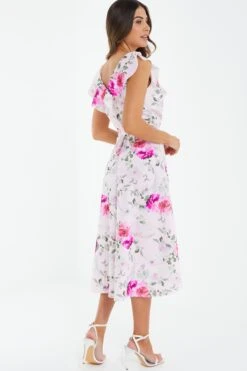 Petite Light Pink Floral Dip Hem Midi Dress -Women Clothing Sales Store 00100037791 XB