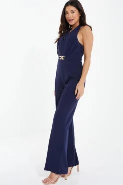 Navy Halter Neck Palazzo Jumpsuit -Women Clothing Sales Store 00100037802 XS