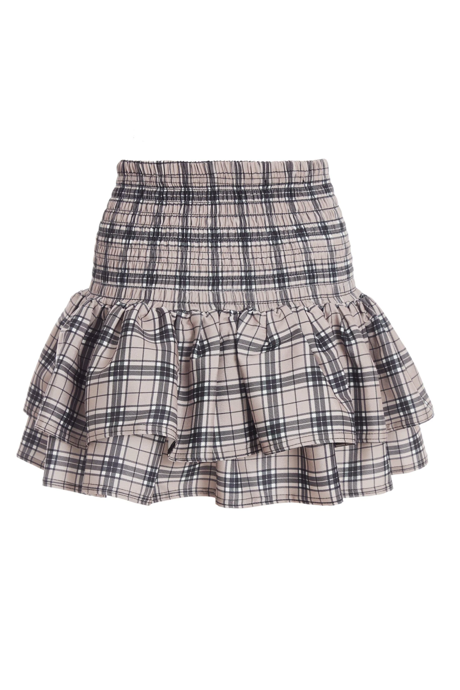 Stone Check Print Ruched Frill Mini Skirt 5 Stone Check Print Ruched Frill Mini Skirt - Image 5
