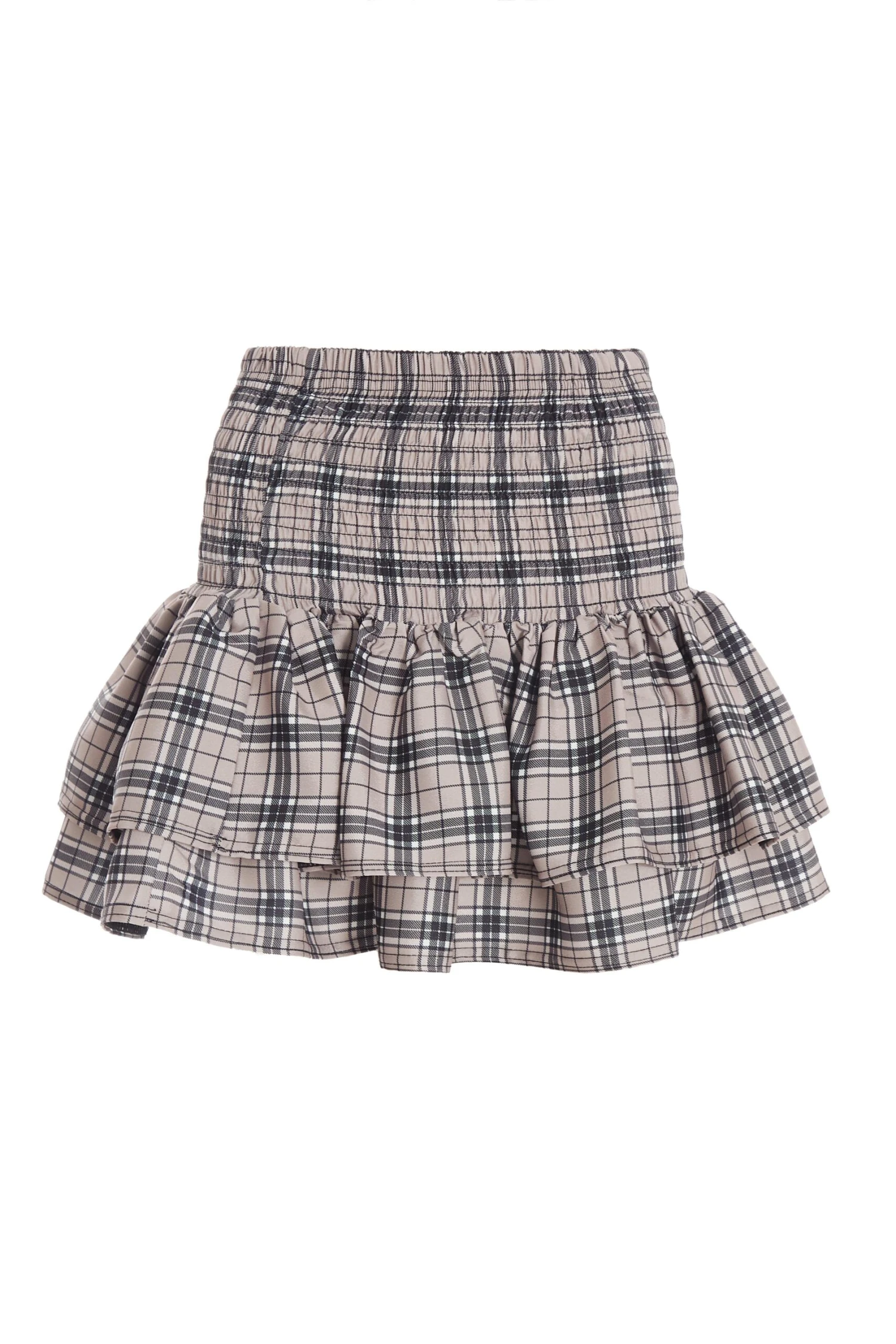 Stone Check Print Ruched Frill Mini Skirt 1 Stone Check Print Ruched Frill Mini Skirt