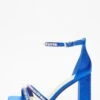 Wide Fit Blue Satin Block Heeled Sandals -Women Clothing Sales Store 00100037838 ZM