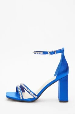 Wide Fit Blue Satin Block Heeled Sandals