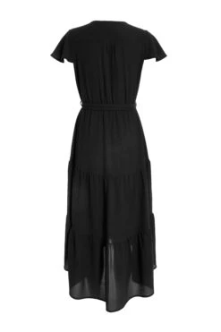 Black Tiered Dip Hem Midi Dress -Women Clothing Sales Store 00100037866 ZB