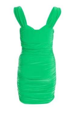 Green Ruched Bodycon Mini Dress -Women Clothing Sales Store 00100037903 ZB