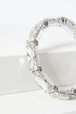 Silver Diamante Oval Stretch Bracelet -Women Clothing Sales Store 00100037913 ZS