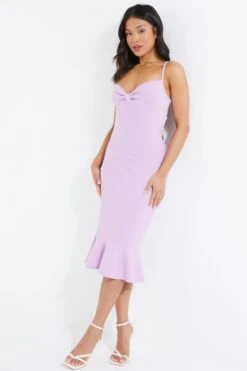 Petite Lilac Bow Tie Back Midi Dress -Women Clothing Sales Store 00100037970 XS