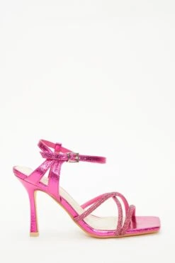 Pink Diamante Strappy Heeled Sandals -Women Clothing Sales Store 00100037985 XM