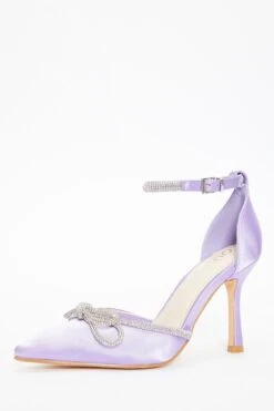 Lilac Diamante Bow Court Heels -Women Clothing Sales Store 00100037992 XB