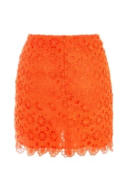 Orange Crochet Bodycon Mini Skirt -Women Clothing Sales Store 00100038004 ZB