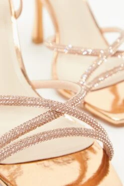 Rose Gold Diamante Strappy Heeled Sandals -Women Clothing Sales Store 00100038026 ZB