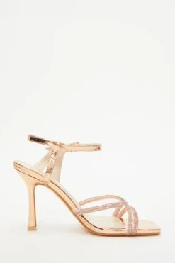 Rose Gold Diamante Strappy Heeled Sandals -Women Clothing Sales Store 00100038026 ZS