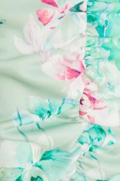Light Green Floral Ruched Bardot Midi Dress -Women Clothing Sales Store 00100038046 ZS