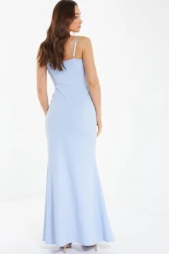 Light Blue Embellished Frill Maxi Dress -Women Clothing Sales Store 00100038071 XB