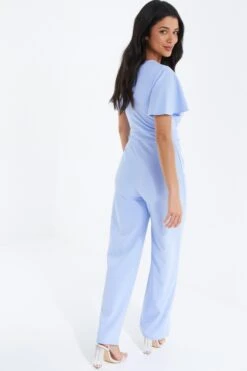 Blue Buckle Palazzo Jumpsuit -Women Clothing Sales Store 00100038076 XB