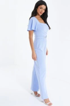 Blue Buckle Palazzo Jumpsuit -Women Clothing Sales Store 00100038076 XS