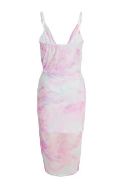 Pink Mesh Marble Print Ruched Midi Dress 10 Pink Mesh Marble Print Ruched Midi Dress -Women Clothing Sales Store 00100038079 ZB