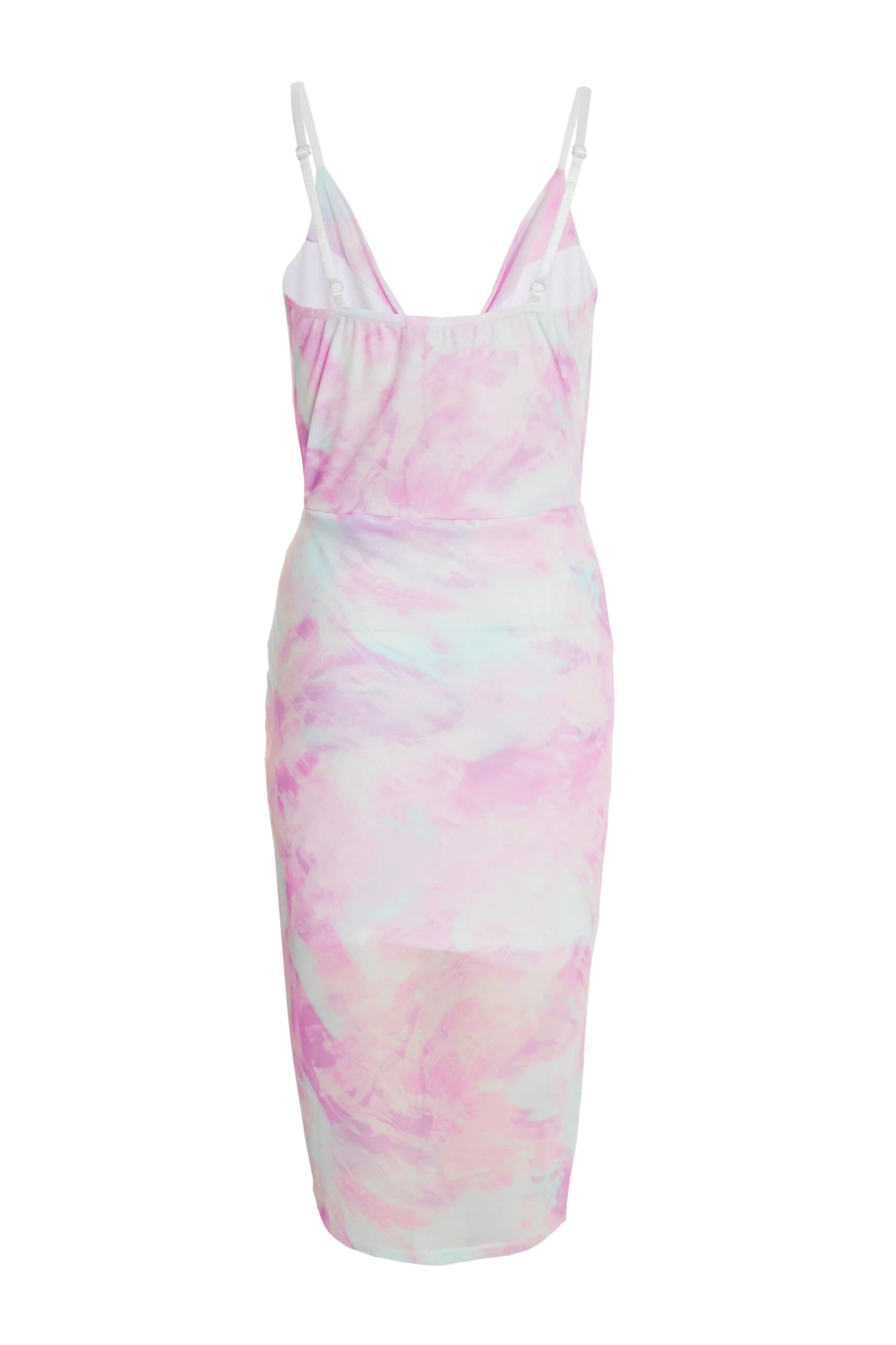Pink Mesh Marble Print Ruched Midi Dress 5 Pink Mesh Marble Print Ruched Midi Dress - Image 5