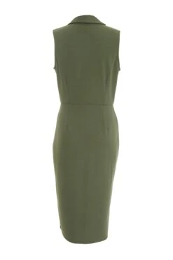 Khaki Wrap Sleeveless Midi Dress -Women Clothing Sales Store 00100038089 ZB