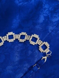 Petite Royal Blue Satin Jacquard Floral Ruched Dress 11 Petite Royal Blue Satin Jacquard Floral Ruched Dress -Women Clothing Sales Store 00100038114 ZS