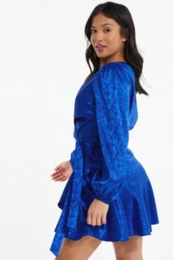 Petite Royal Blue Satin Jacquard Floral Mini Dress 8 Petite Royal Blue Satin Jacquard Floral Mini Dress -Women Clothing Sales Store 00100038115 XB