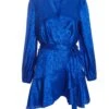 Petite Royal Blue Satin Jacquard Floral Mini Dress -Women Clothing Sales Store 00100038115 ZM