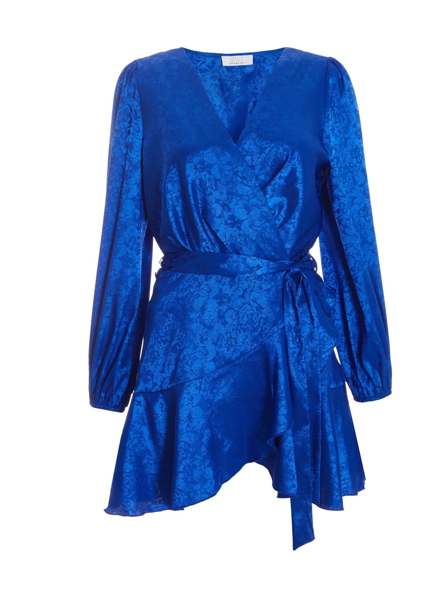 Petite Royal Blue Satin Jacquard Floral Mini Dress 1 Petite Royal Blue Satin Jacquard Floral Mini Dress