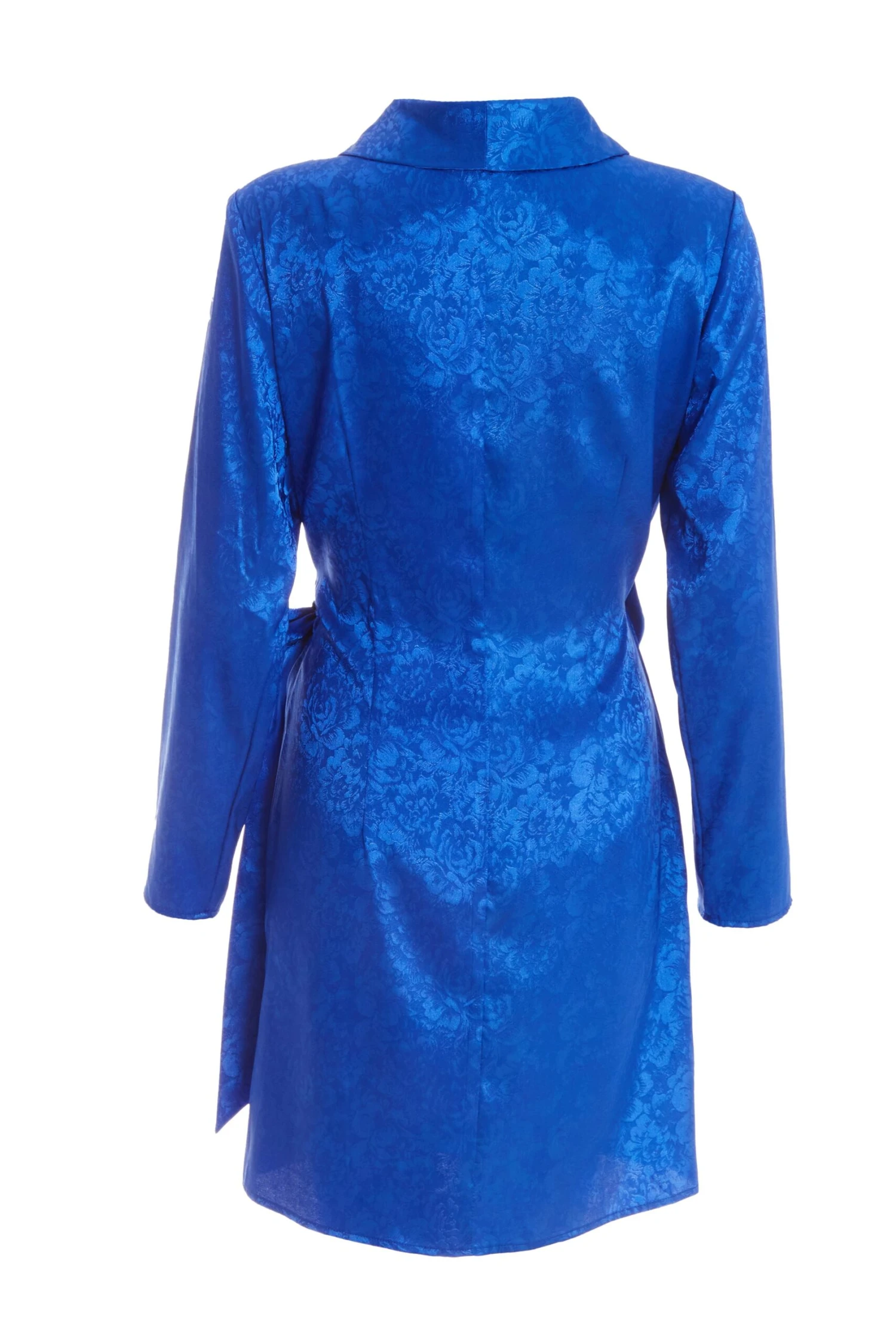 Royal Blue Satin Jacquard Mini Dress 5 Royal Blue Satin Jacquard Mini Dress - Image 5