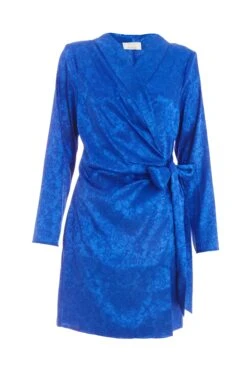 Royal Blue Satin Jacquard Mini Dress