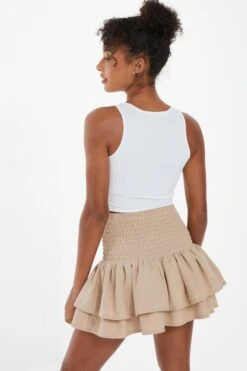 Stone Ruched Frill Mini Skirt -Women Clothing Sales Store 00100038134 XB