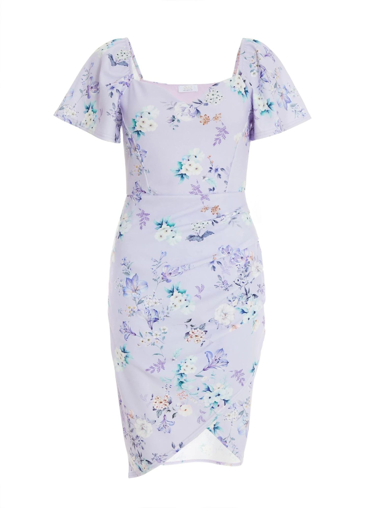 Petite Lilac Floral Ruched Mini Dress 1 Petite Lilac Floral Ruched Mini Dress