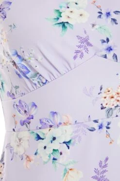 Petite Lilac Floral Halter Neck Bodycon Mini Dress -Women Clothing Sales Store 00100038187 ZS