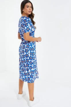 Petite Royal Blue Floral Midi Dress -Women Clothing Sales Store 00100038193 XB