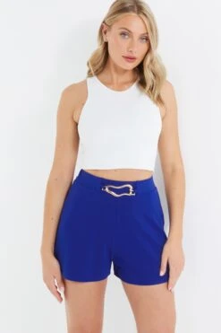 Royal Blue Buckle Detail High Waist Shorts -Women Clothing Sales Store 00100038202 XM