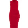 Red Flower Ruched Midi Dress -Women Clothing Sales Store 00100038207 ZM