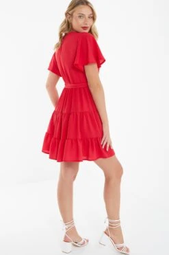 Red Wrap Skater Dress 8 Red Wrap Skater Dress -Women Clothing Sales Store 00100038347 XB
