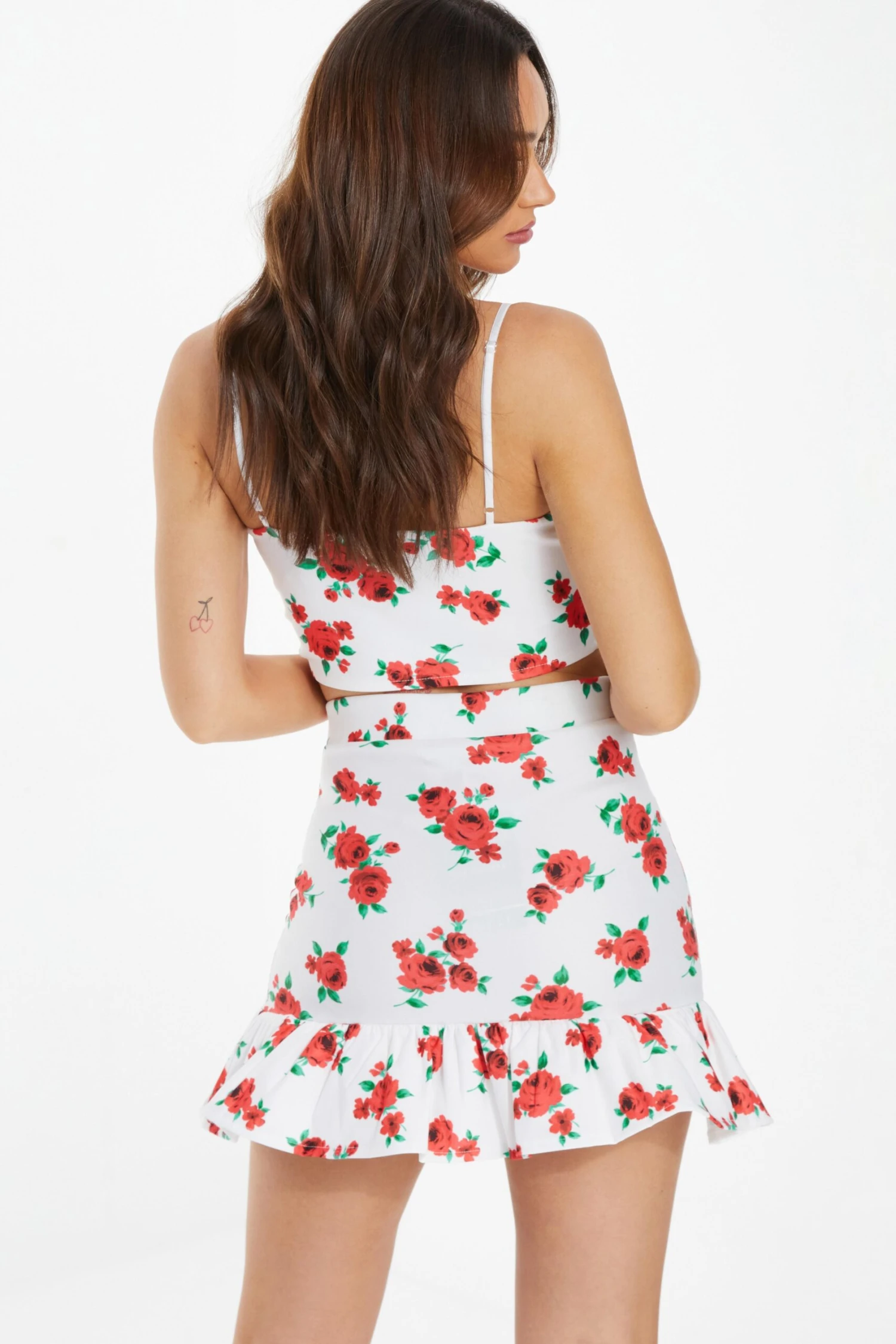 White Floral Ruched Mini Skirt 3 White Floral Ruched Mini Skirt - Image 3