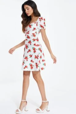 White Rose Print Mini Dress 9 White Rose Print Mini Dress -Women Clothing Sales Store 00100038382 XS