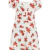 White Rose Print Mini Dress -Women Clothing Sales Store 00100038382 ZM