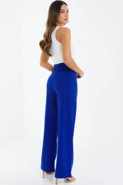 Petite Royal Blue Button Palazzo Trousers 8 Petite Royal Blue Button Palazzo Trousers -Women Clothing Sales Store 00100038393 XB