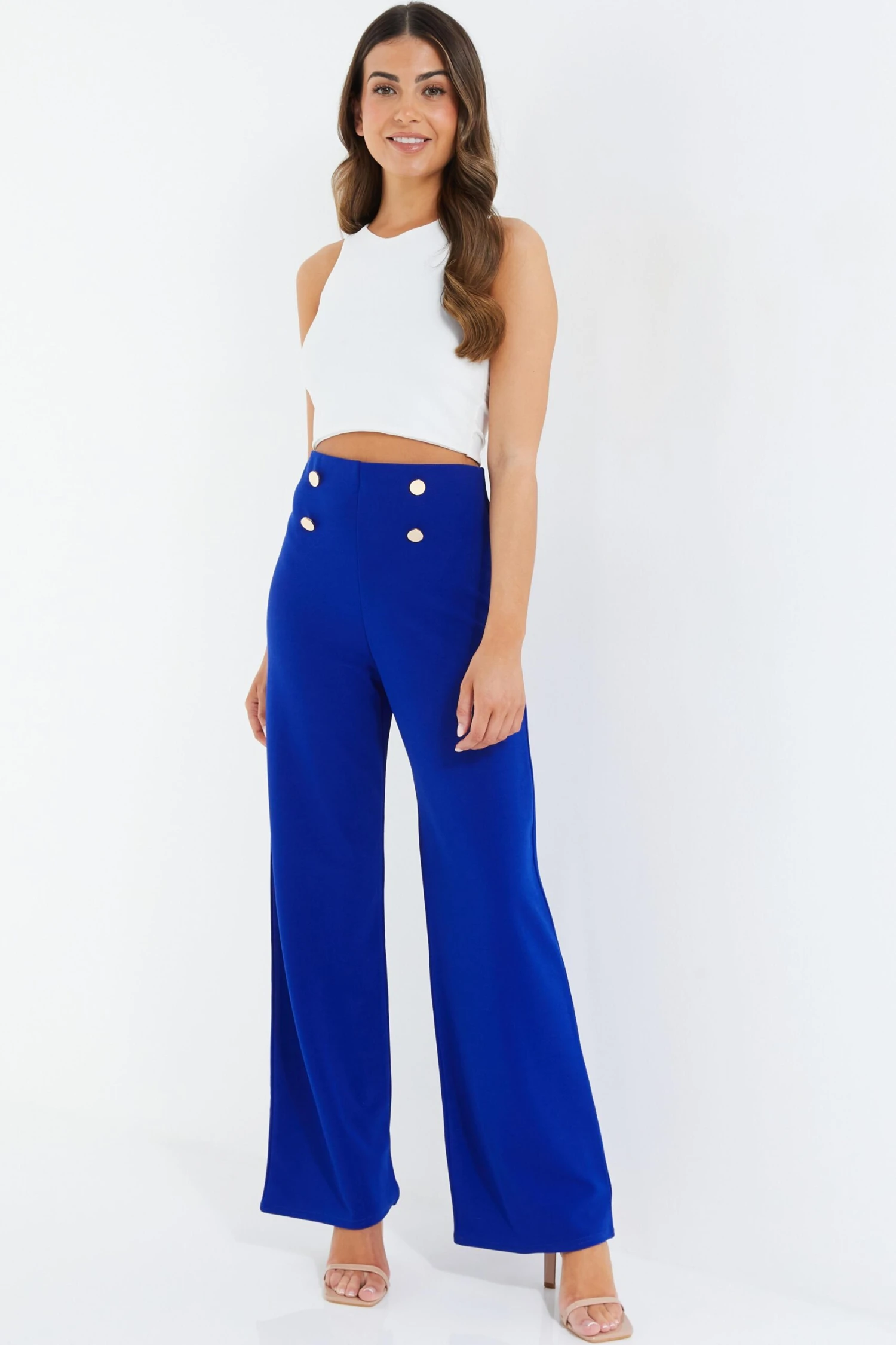 Petite Royal Blue Button Palazzo Trousers 2 Petite Royal Blue Button Palazzo Trousers - Image 2