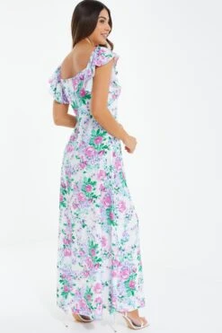 Petite White Floral Split Maxi Dress 8 Petite White Floral Split Maxi Dress -Women Clothing Sales Store 00100038395 XB