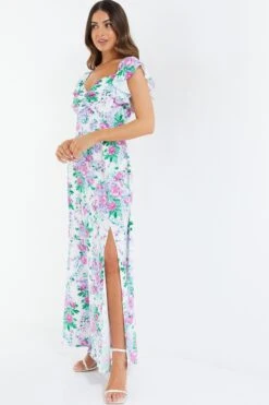 Petite White Floral Split Maxi Dress 9 Petite White Floral Split Maxi Dress -Women Clothing Sales Store 00100038395 XS