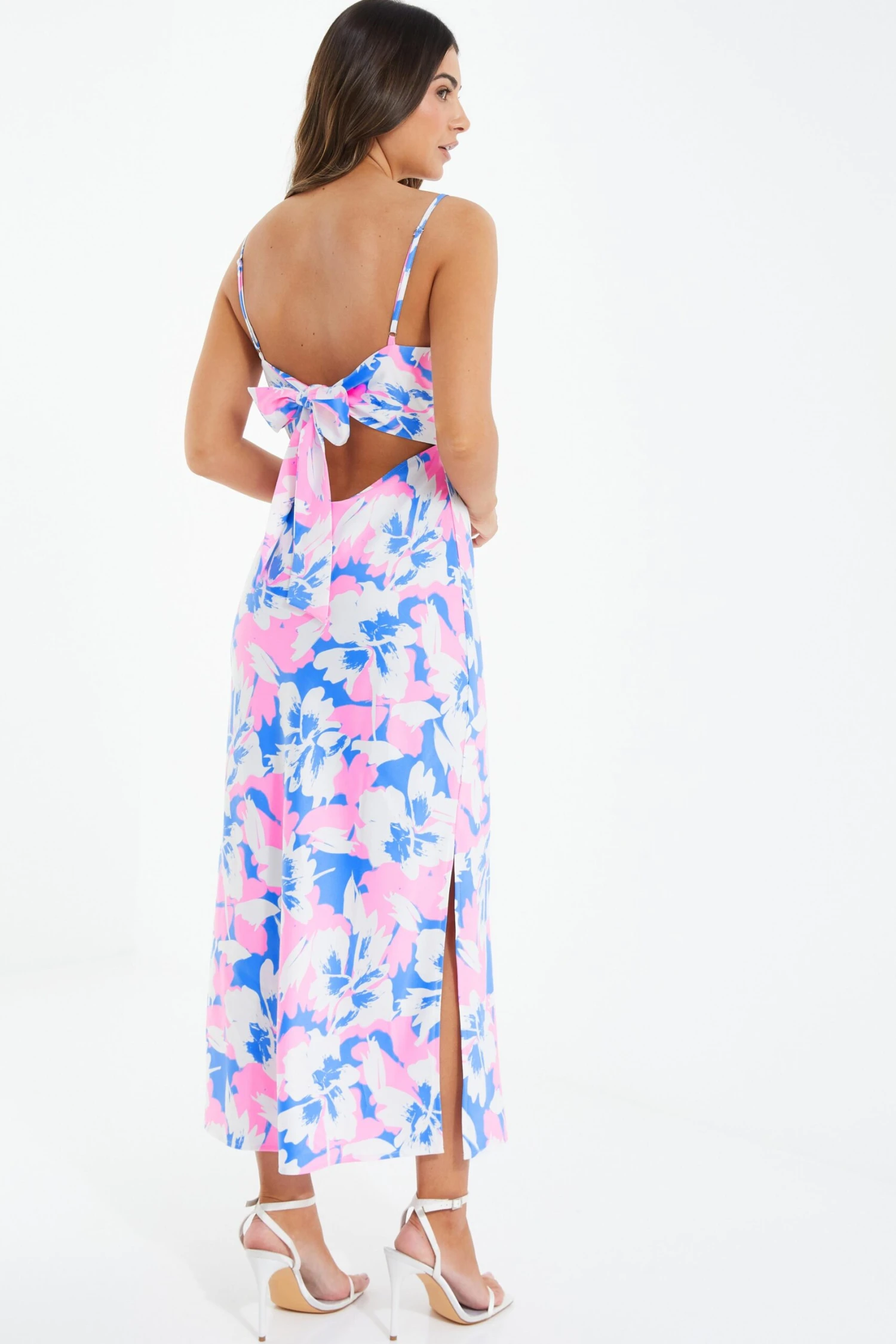 Petite Blue Floral Tie Back Midi Dress 3 Petite Blue Floral Tie Back Midi Dress - Image 3