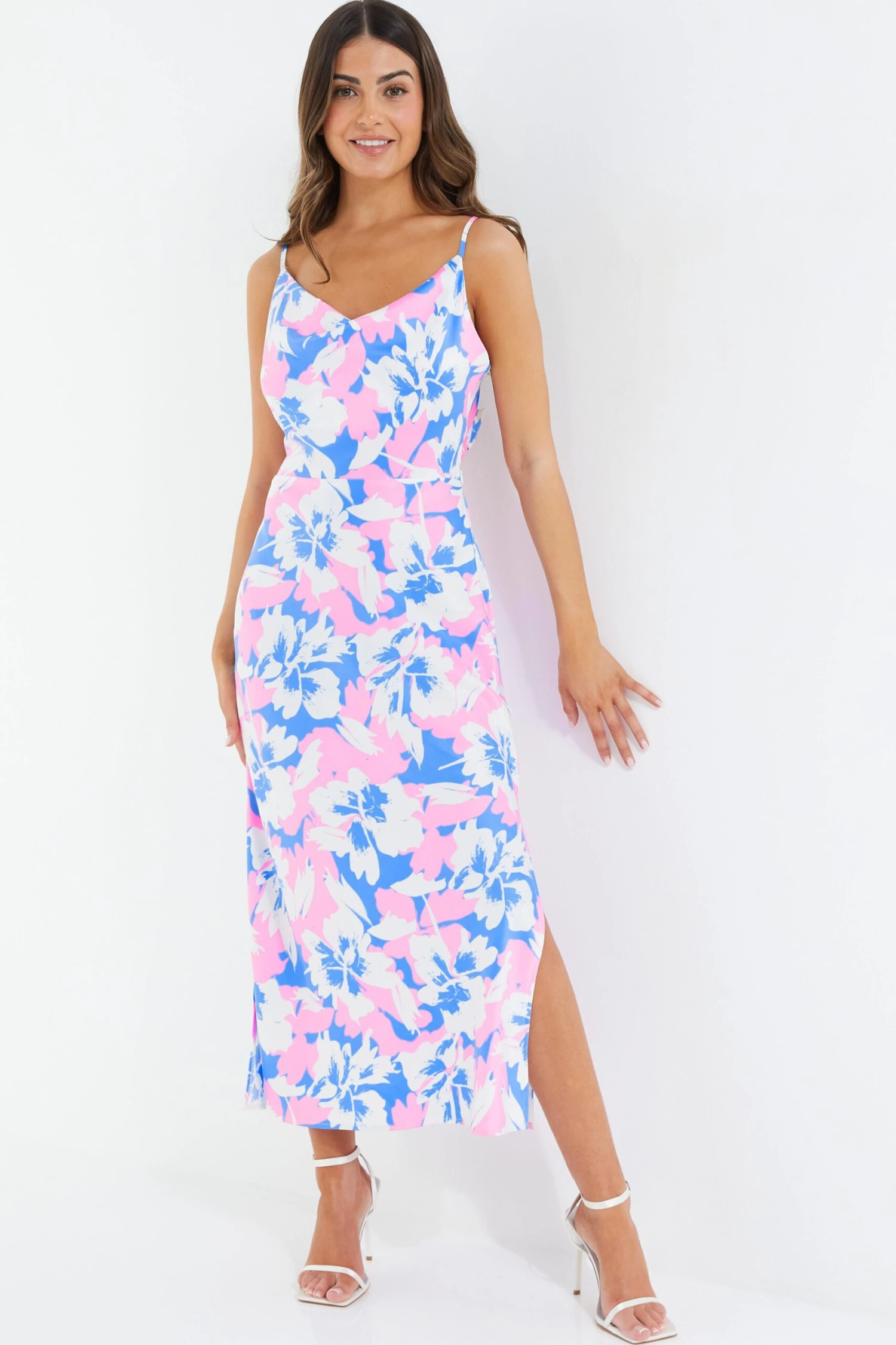 Petite Blue Floral Tie Back Midi Dress 2 Petite Blue Floral Tie Back Midi Dress - Image 2