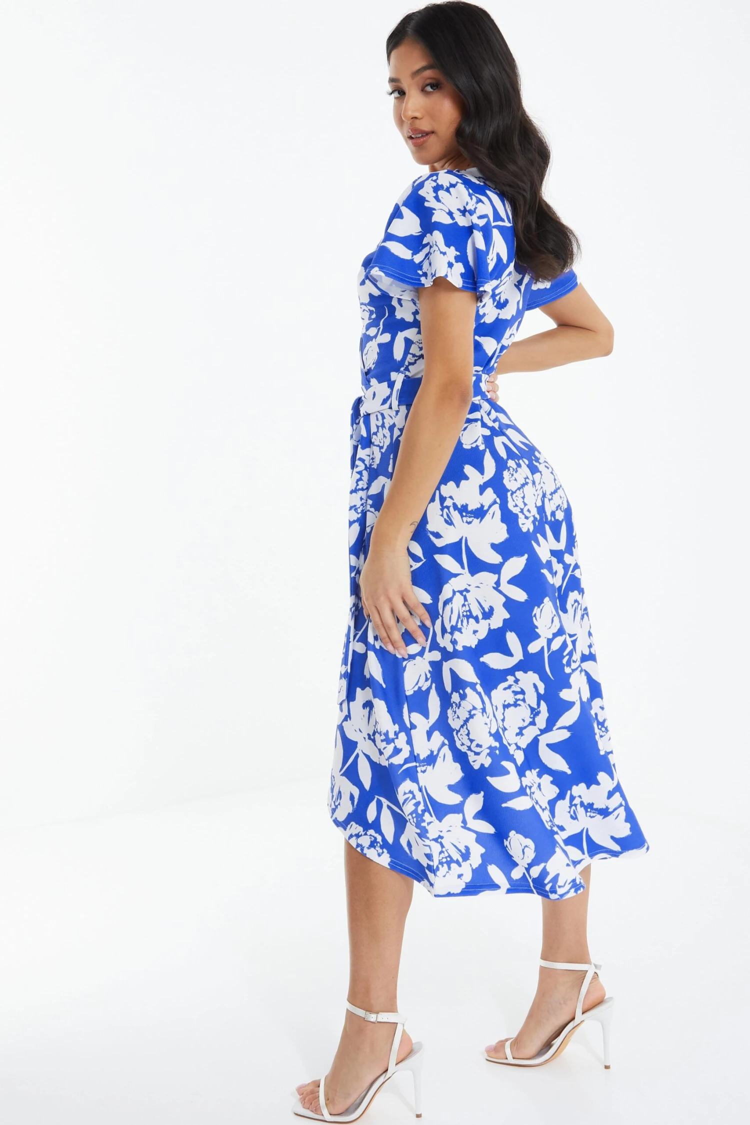 Petite Royal Blue Floral Dip Hem Midi Dress 3 Petite Royal Blue Floral Dip Hem Midi Dress - Image 3