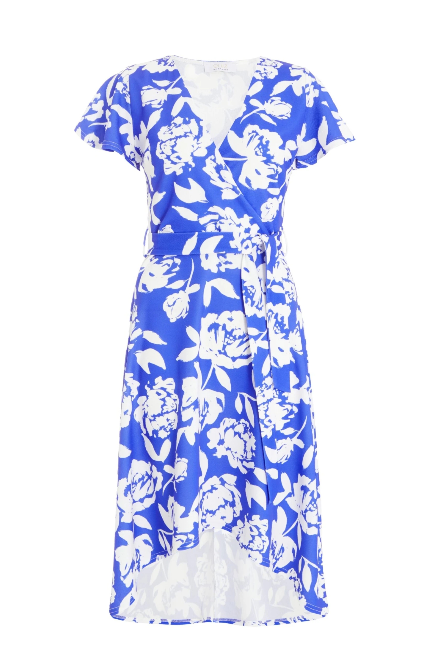 Petite Royal Blue Floral Dip Hem Midi Dress 1 Petite Royal Blue Floral Dip Hem Midi Dress