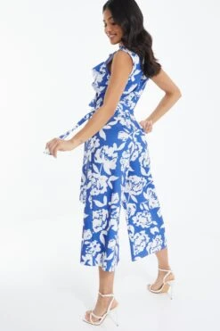 Petite Royal Blue Floral Culotte Jumpsuit -Women Clothing Sales Store 00100038400 XB