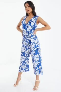 Petite Royal Blue Floral Culotte Jumpsuit -Women Clothing Sales Store 00100038400 XS