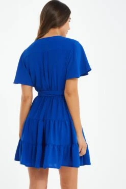 Petite Royal Blue Wrap Skater Dress 8 Petite Royal Blue Wrap Skater Dress -Women Clothing Sales Store 00100038402 XB